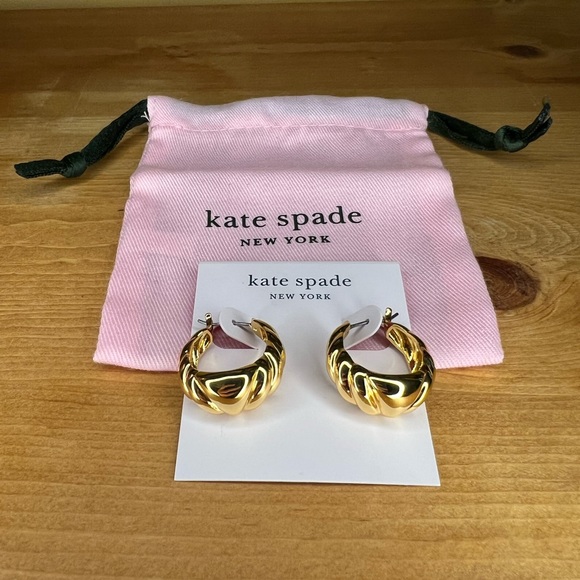 Kate Spade French Twist Gold-Tone Huggie Hoop Earrings w/ Light Pink Dust Cover - Picture 3 of 10
